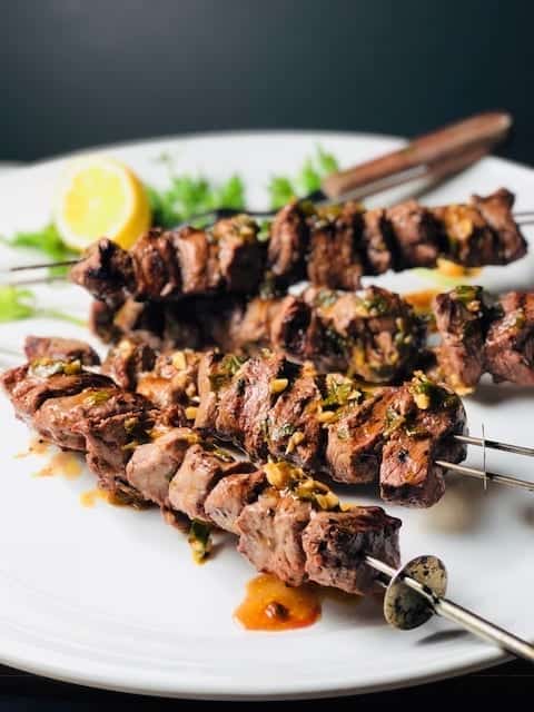 Grilled Steak tips with Rojo Chimichurri