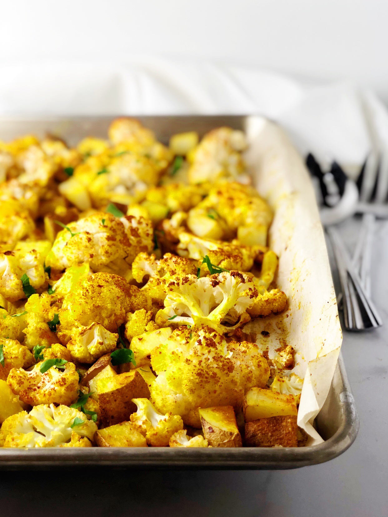 Roasted Cauliflower and Potatoes with Cumin and Turmeric • Keeping It