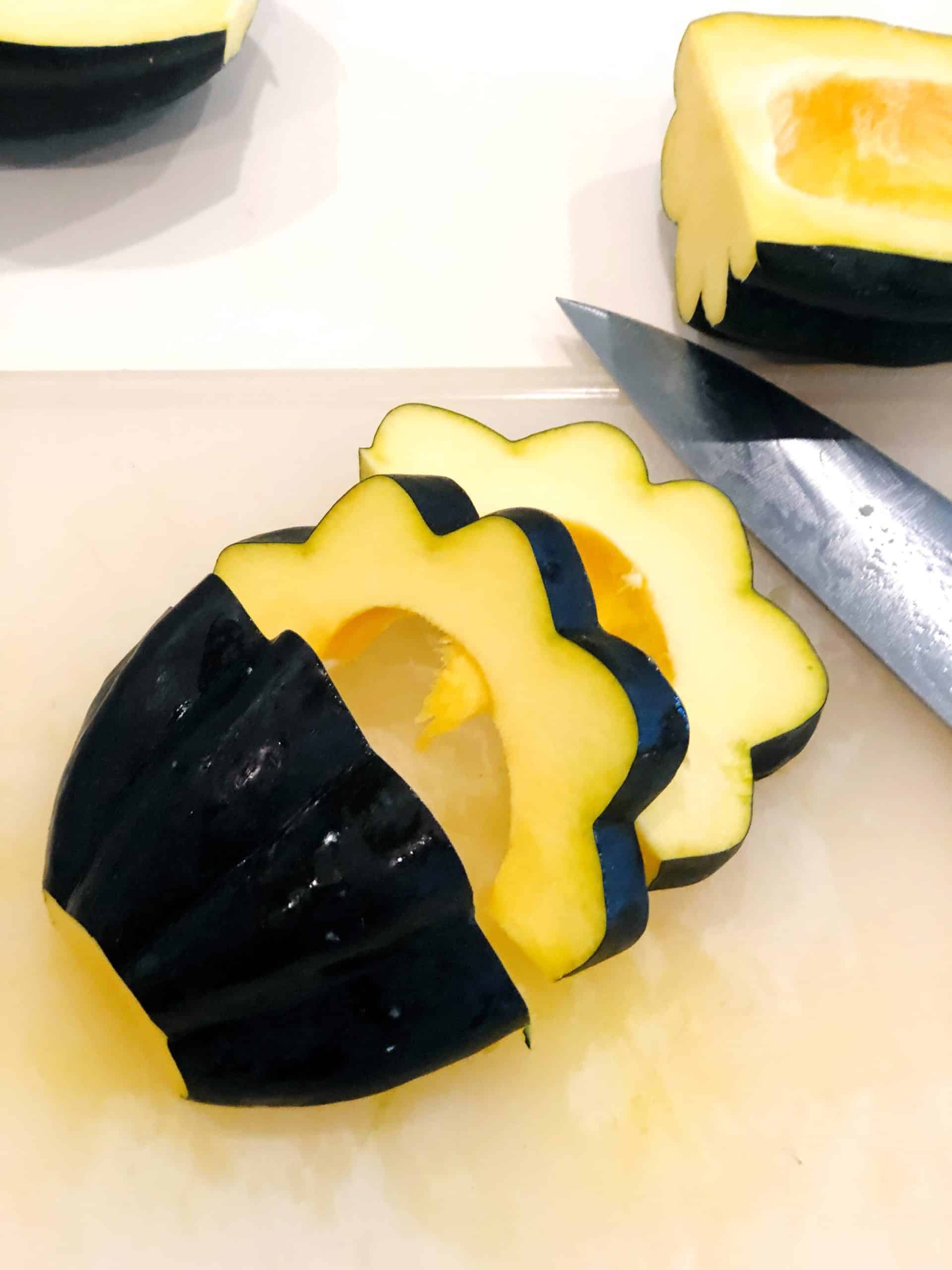 sliced squash on cutting board