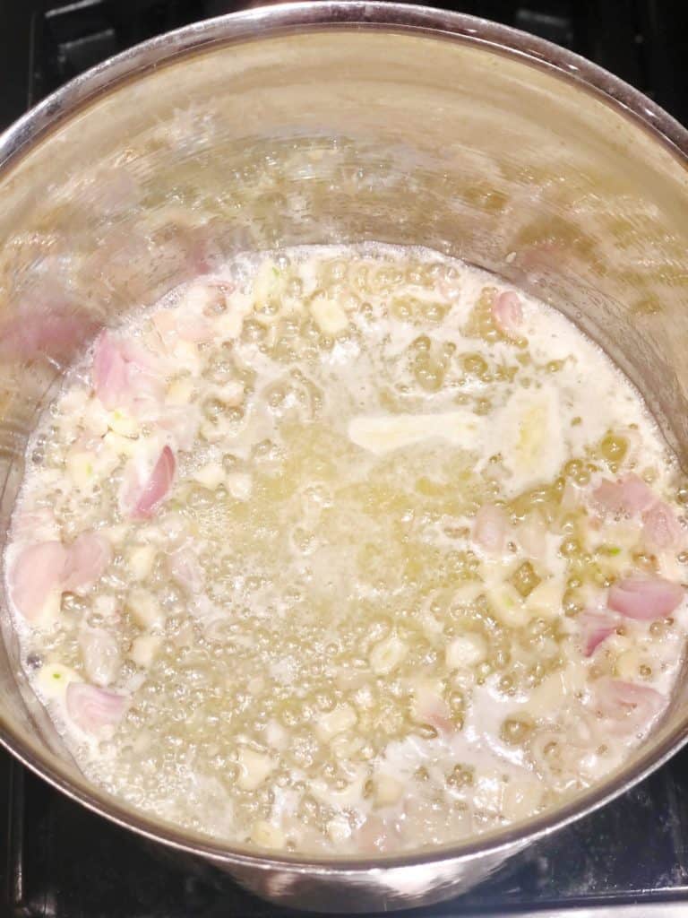 sauteeing onions and garlic for garlic soup