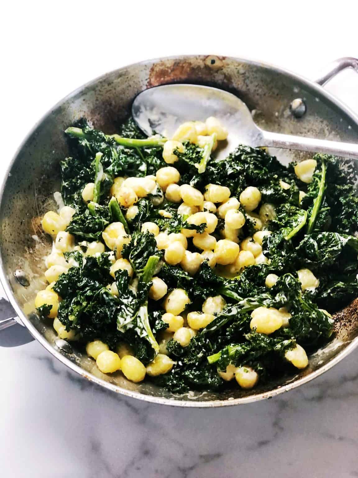 Pan Fried Gnocchi with Kale and Parmesan Cream • Keeping It Simple Blog