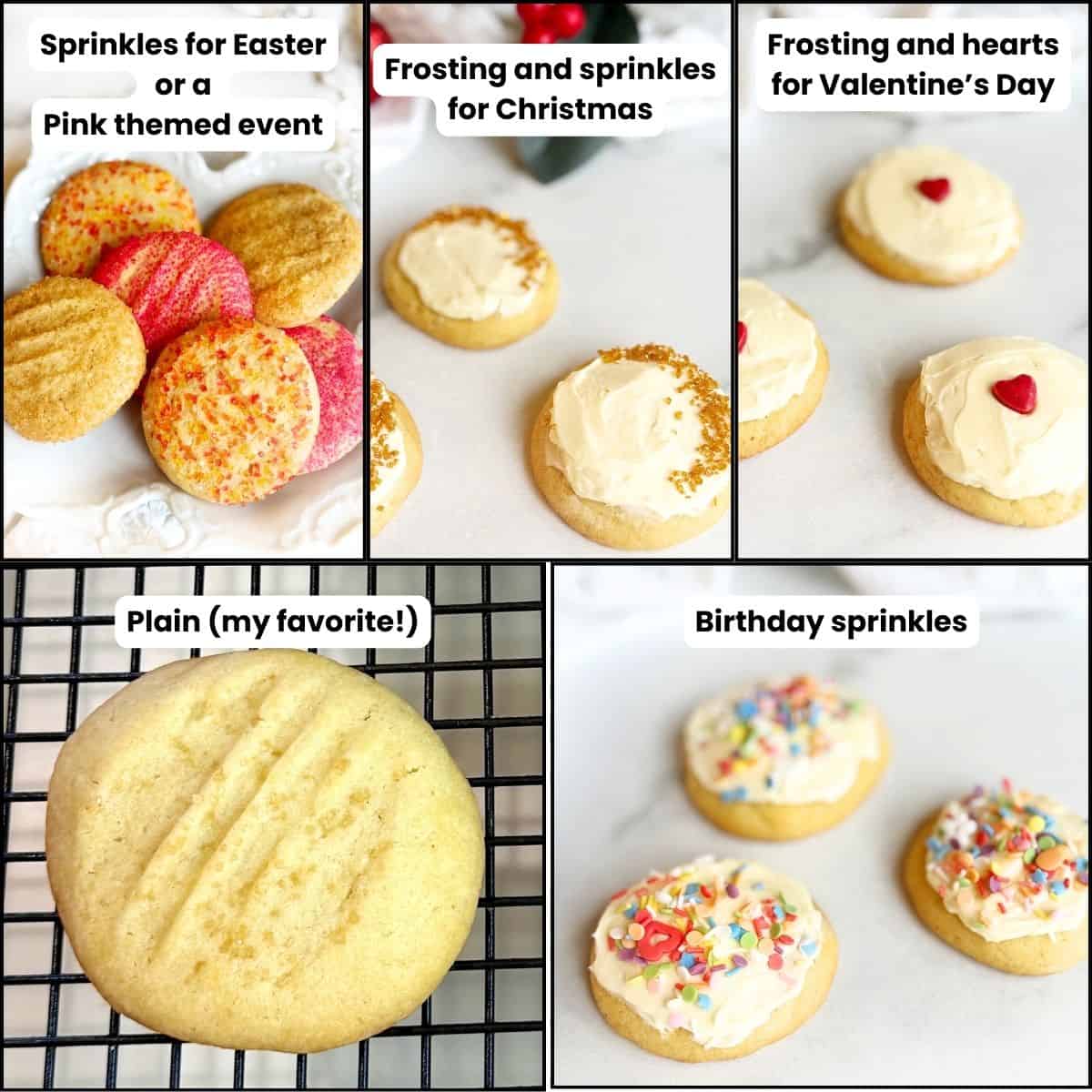 Ideas for how to decorate angel sugar cookies for different times of year.
