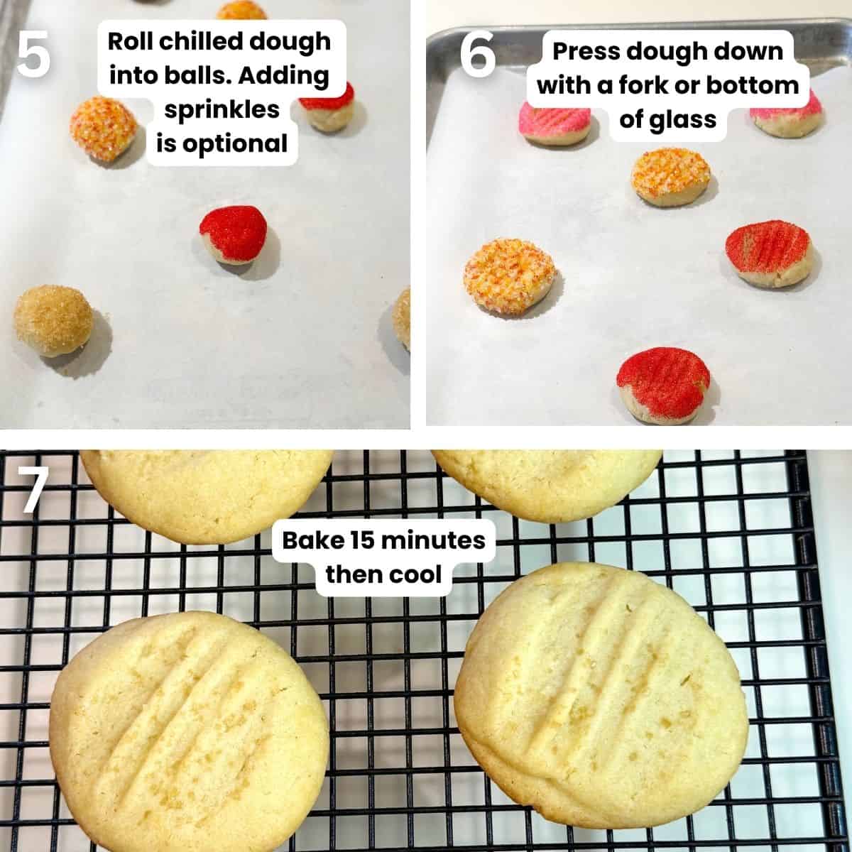 Preparing the angel sugar cookies from rolling them to baking.