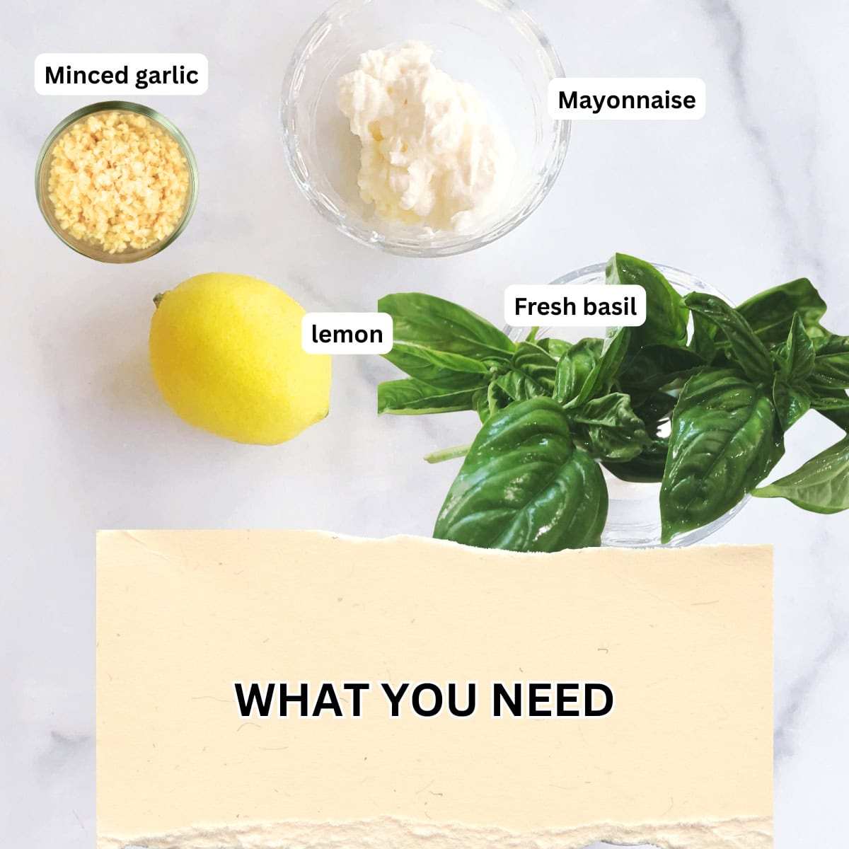 Ingredients to make the Italian basil mayonnaise.