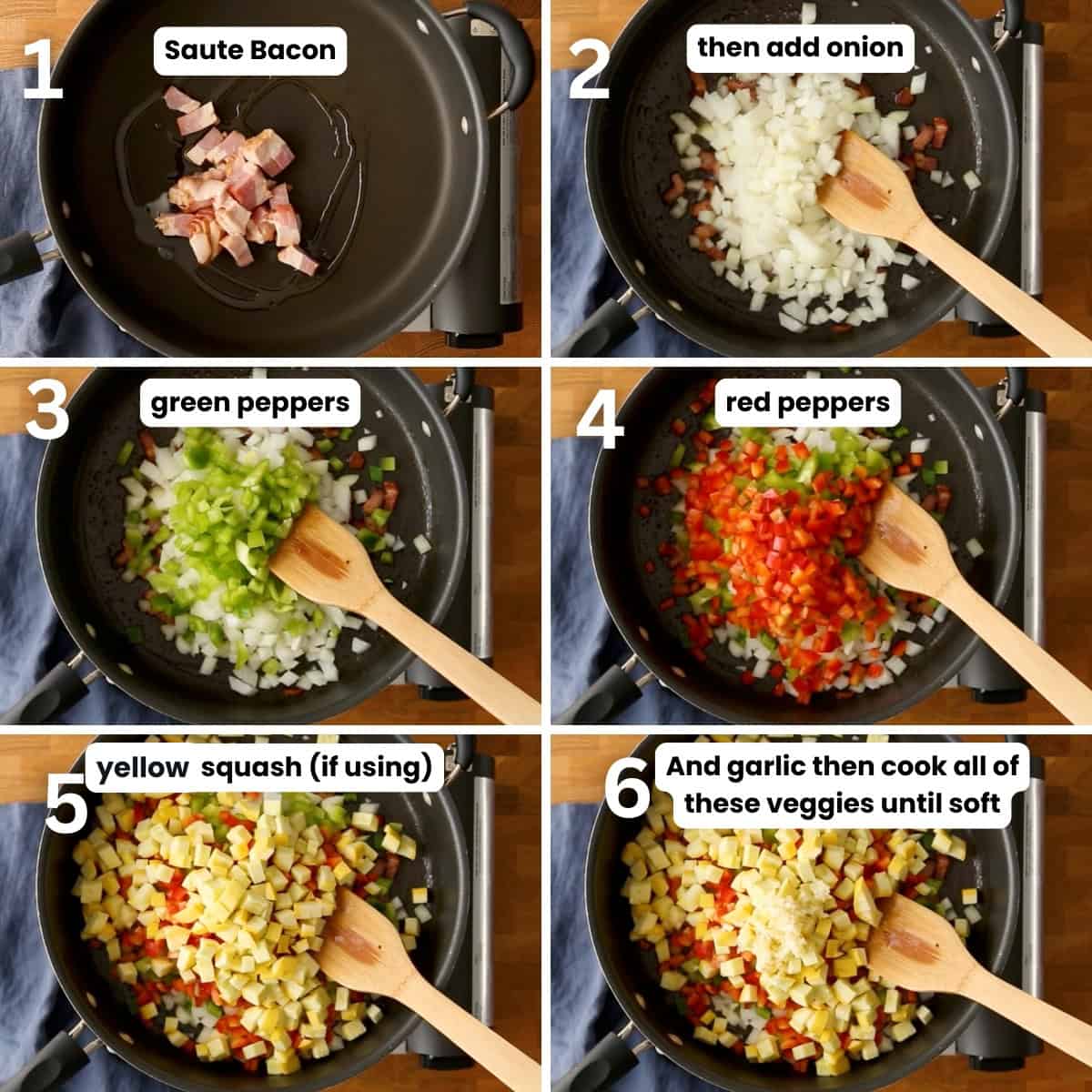 Steps to prepare the Cajun jambalaya from cooking the meat to sauteing the vegetables.