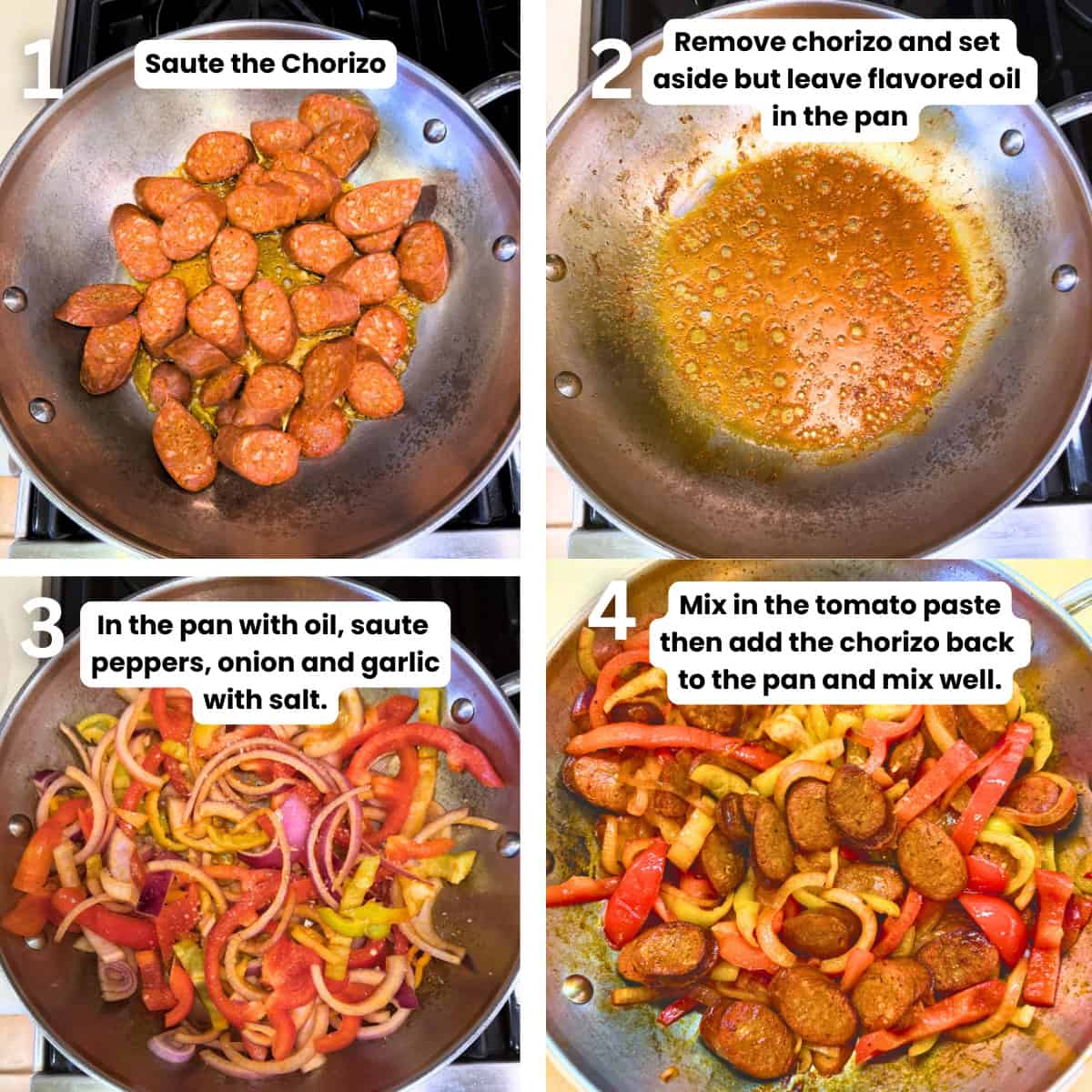 Picture of preparing the chorizo and peppers.