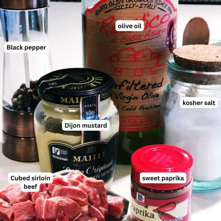 Dijon steak skewers ingredients.