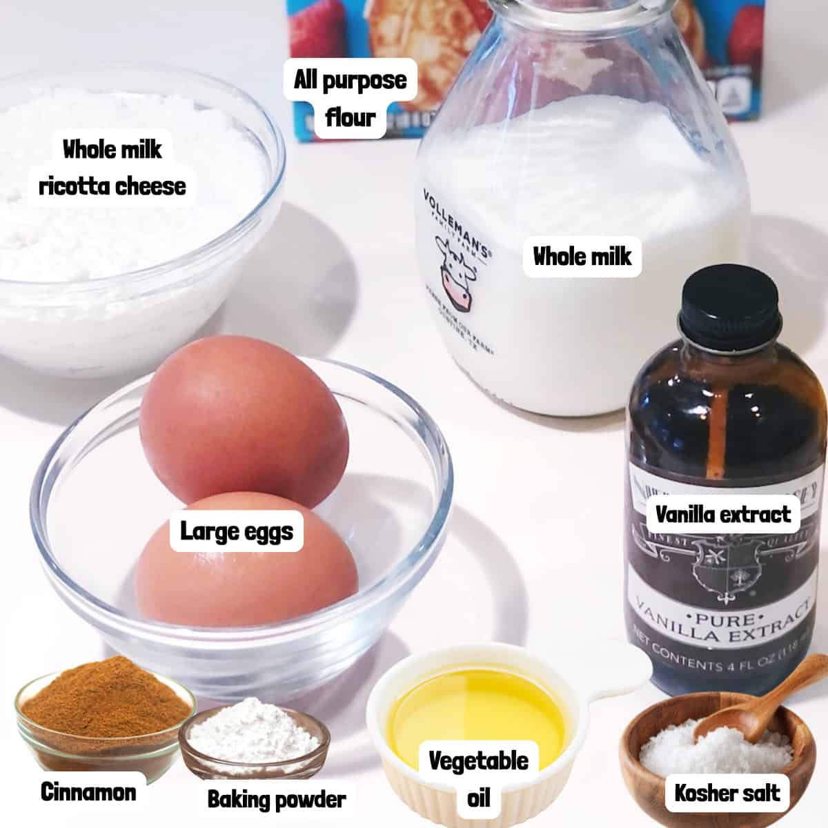 Ingredients for ricotta pancakes.