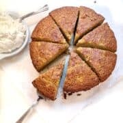 Banana bread cut into slices.